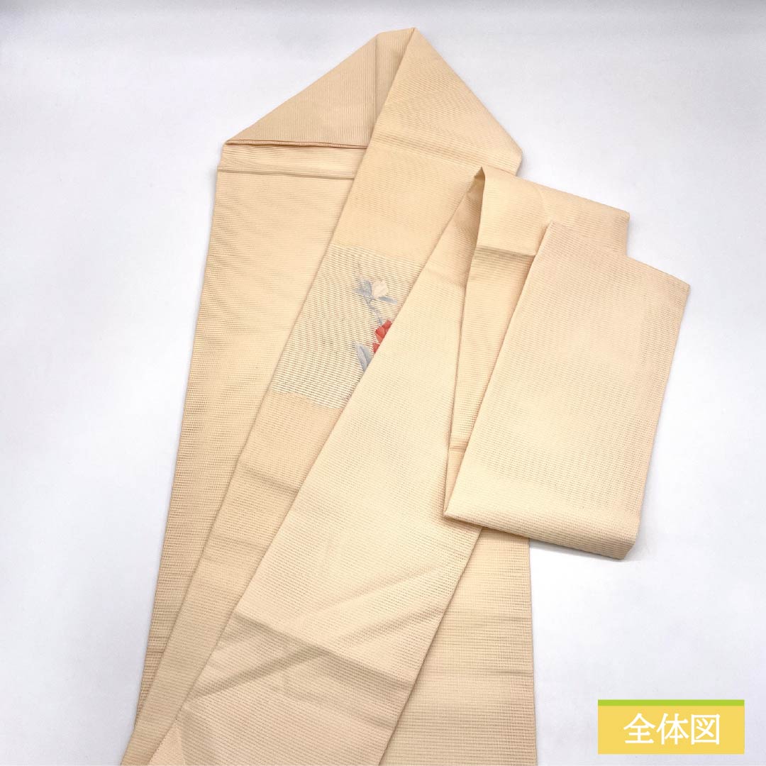 名古屋帯 正絹 Aランク 薄肉色(うすにくいろ) 夏帯 洋花 花柄 帯丈349cm ポイント柄 セミフォーマル クリーム系 1124011403315 名古屋仕立て