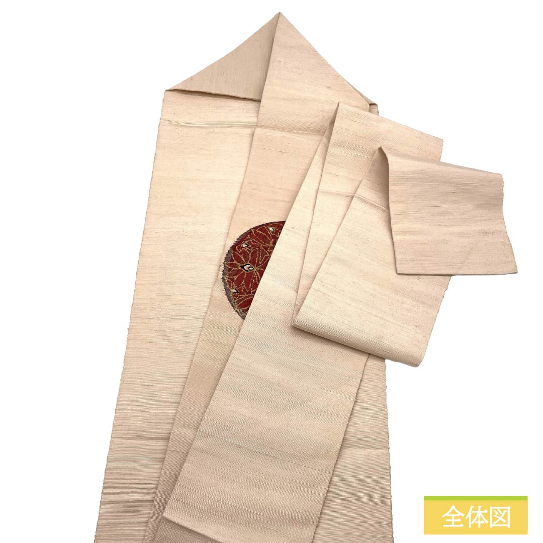 名古屋帯 正絹 Aランク 名古屋仕立て 翁茶色(おきなちゃいろ) 紬地 抽象柄 帯丈350cm ポイント柄 カジュアル ベージュ系 1124012323325