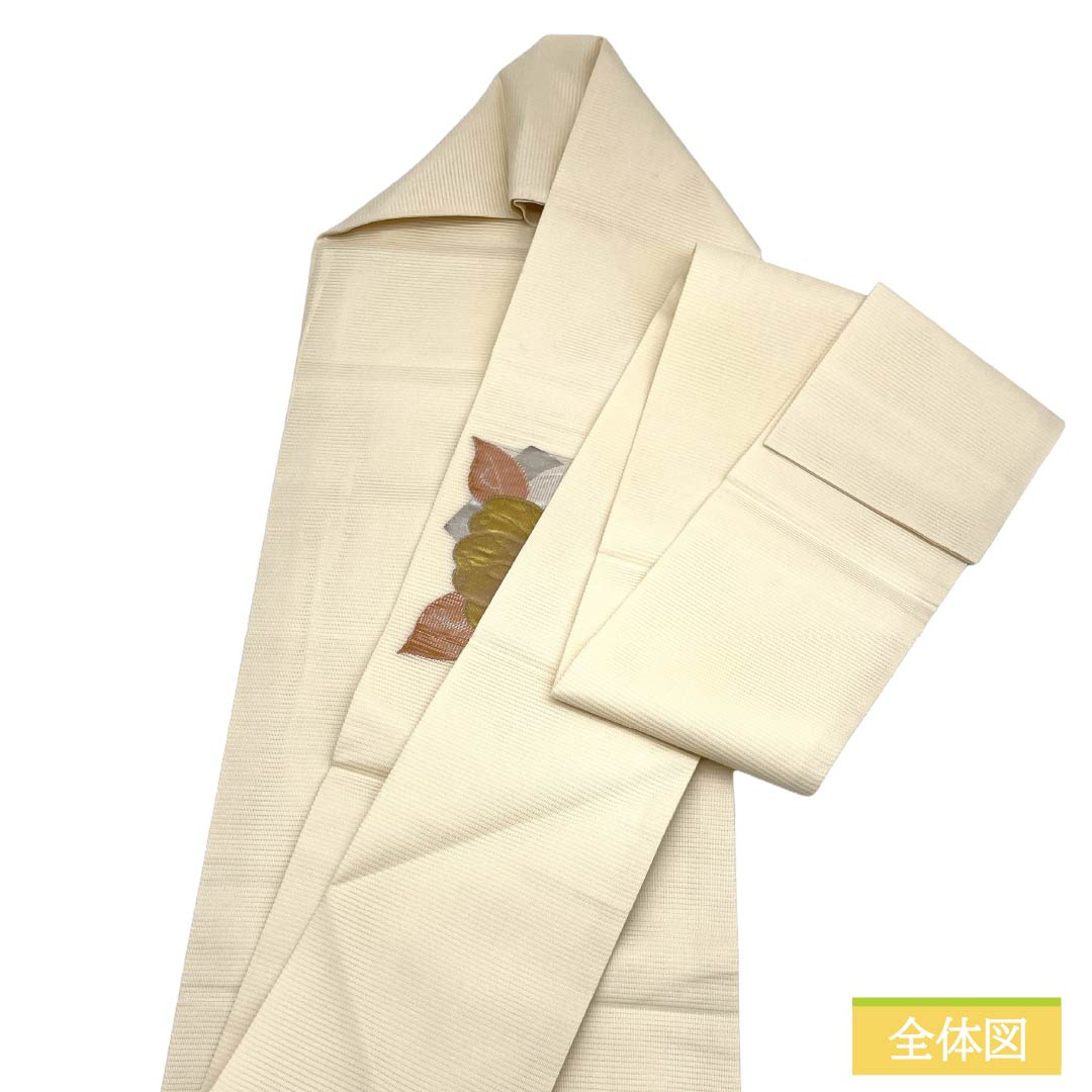 名古屋帯 正絹 Aランク 名古屋仕立て 乳白色(にゅうはくしょく) 夏帯 紅葉 花柄 帯丈371cm ポイント柄 セミフォーマル 白系 1124013013311