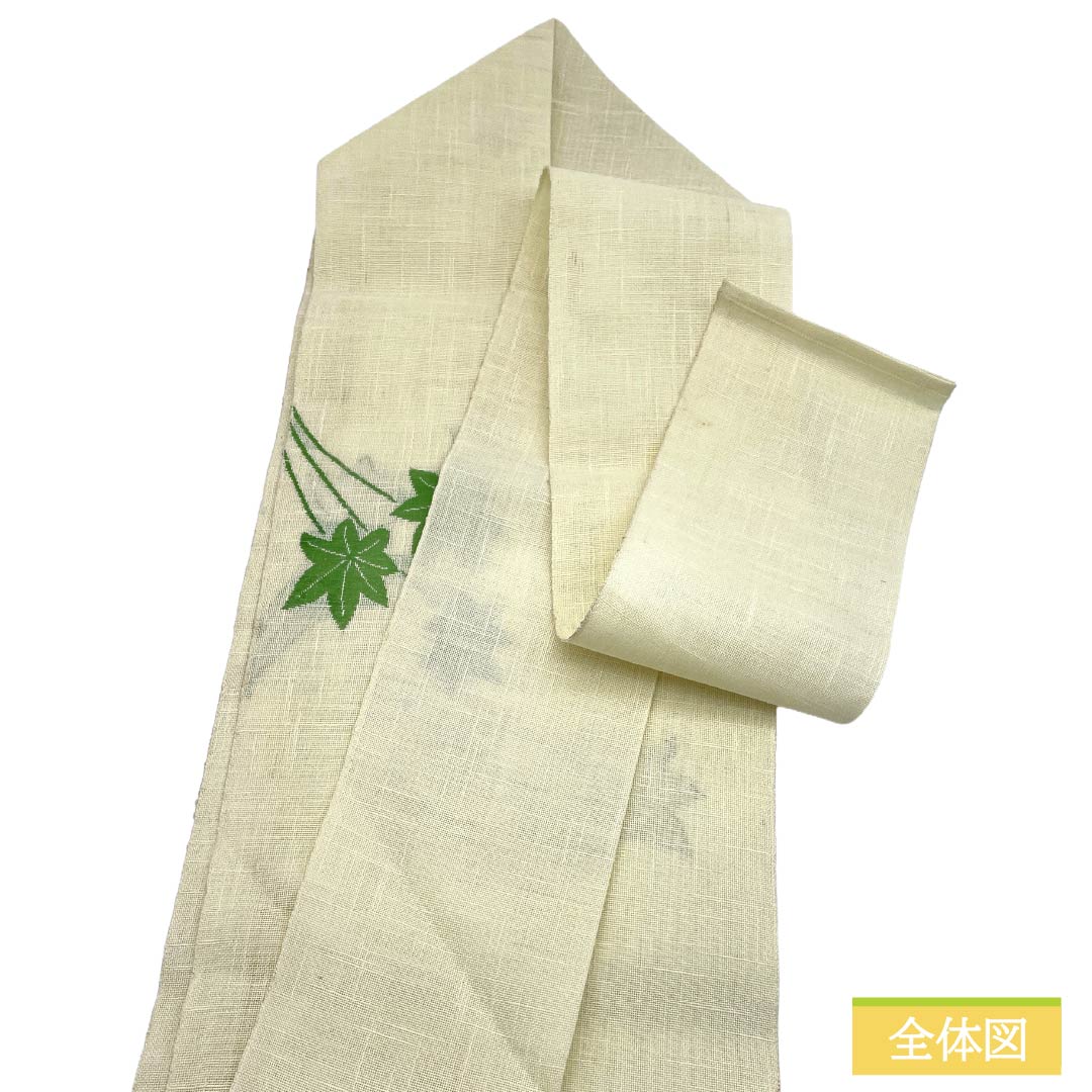名古屋帯 正絹 Aランク 名古屋仕立て 夏帯 紅葉 帯丈352cm ポイント柄 カジュアル クリーム系 1124012963315