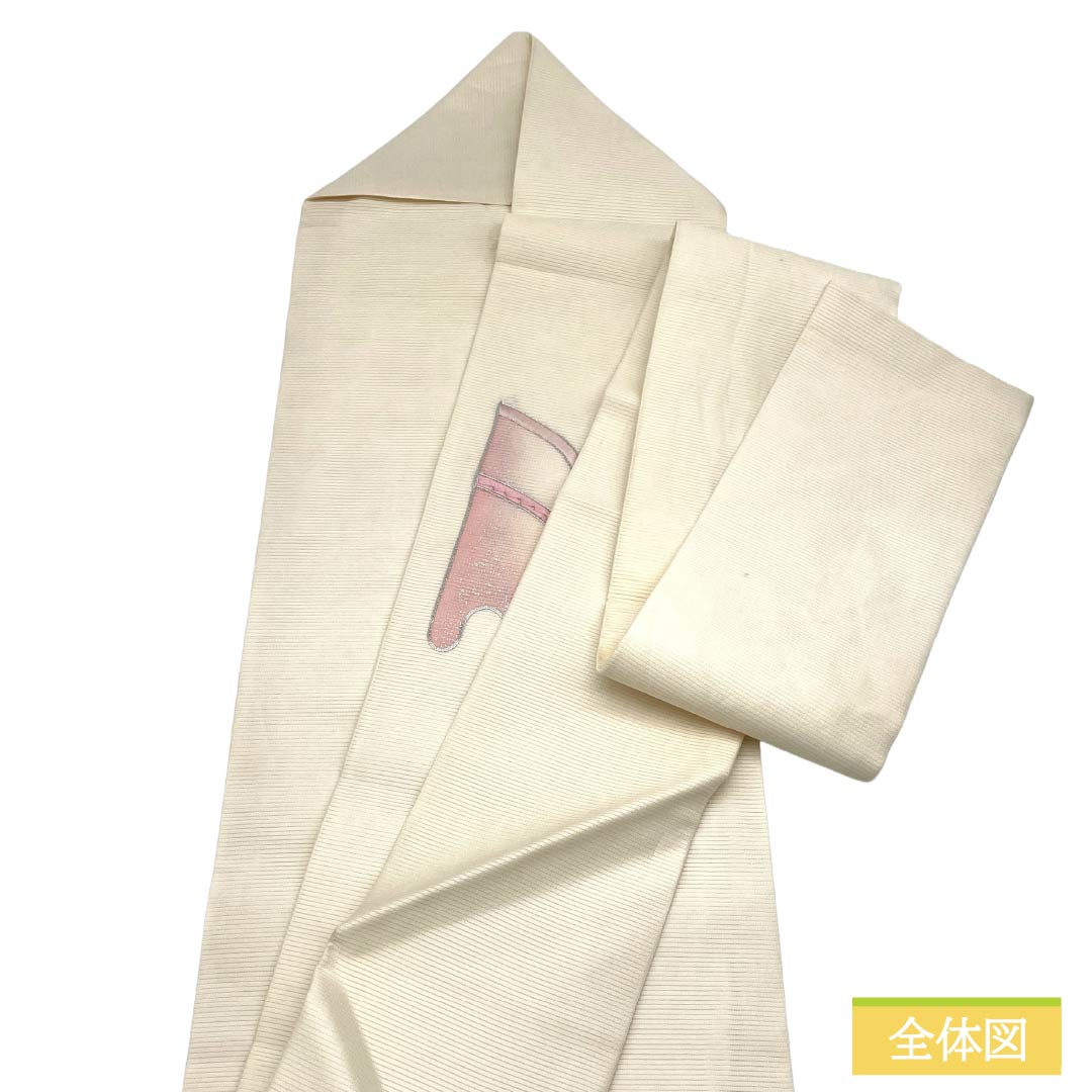 名古屋帯 正絹 Aランク 名古屋仕立て 乳白色(にゅうはくしょく) 夏帯 紐 雲 帯丈354cm ポイント柄 セミフォーマル 白系 1124013003311