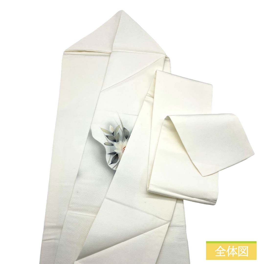 Nagoya Obi, Pure Silk, A Rank, Nagoya Tailored, Milky White, Shioze, Western Floral Pattern, Obi Length 352cm, Partial Pattern, Casual, White Tone, 1124011753311