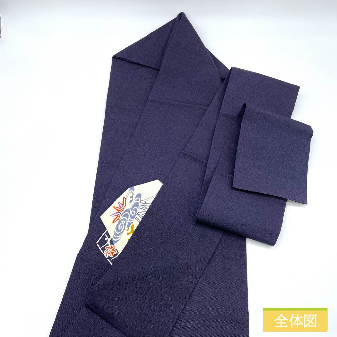 Nagoya obi, genuine silk, Rank A, Kachiiro (dark blue/brown), katazome, chirimen fabric, classic pattern, obi length 365cm, point pattern, casual, purple-ish, 1124011493320, Nagoya tailoring