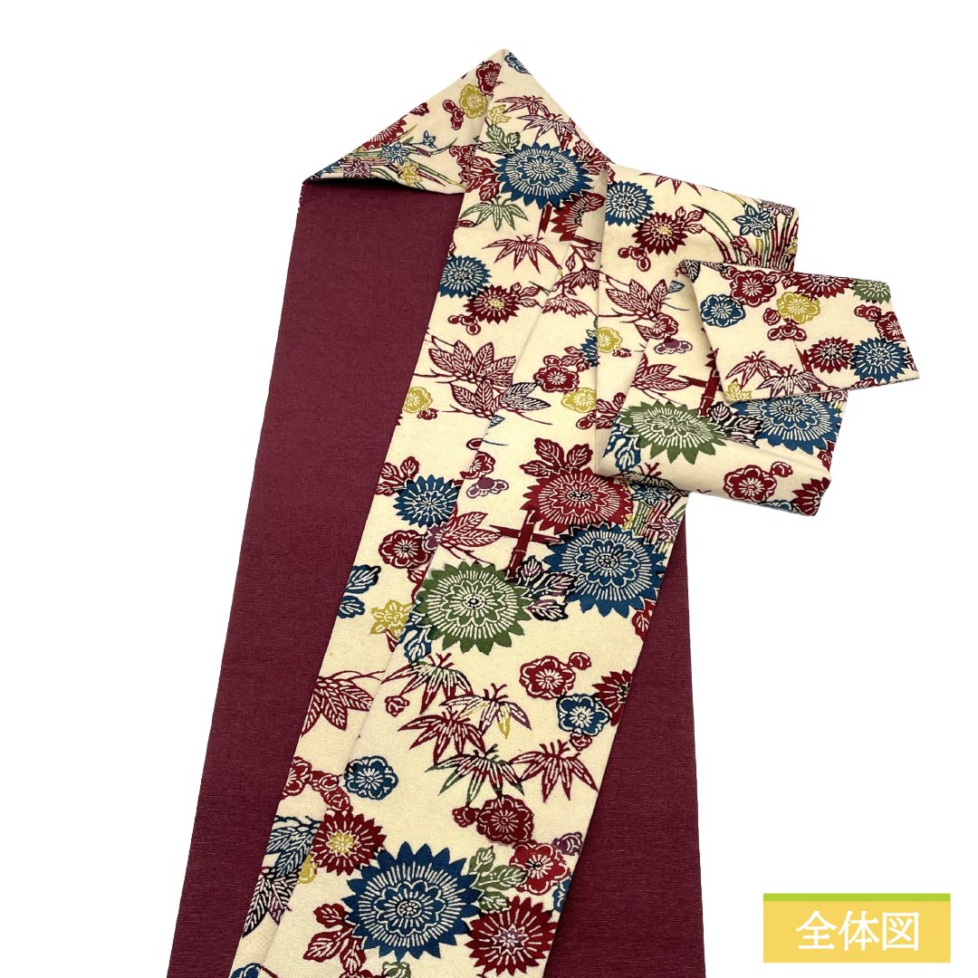 Nagoya Obi, genuine silk, A rank, Nagoya tailoring, Tokyo Shiracha-iro (light beige) with Katazome dyeing, Shitan-iro (rosewood) classic pattern, obi length 348cm, full pattern, casual, cream系, 1124011973315