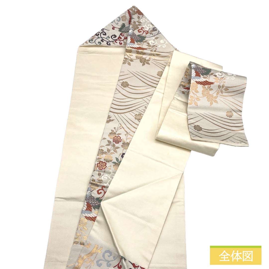 名古屋帯 正絹 Aランク 名古屋仕立て 乳白色(にゅうはくしょく) 慶長柄 古典柄 帯丈358cm 六通 セミフォーマル クリーム系 1124011853315