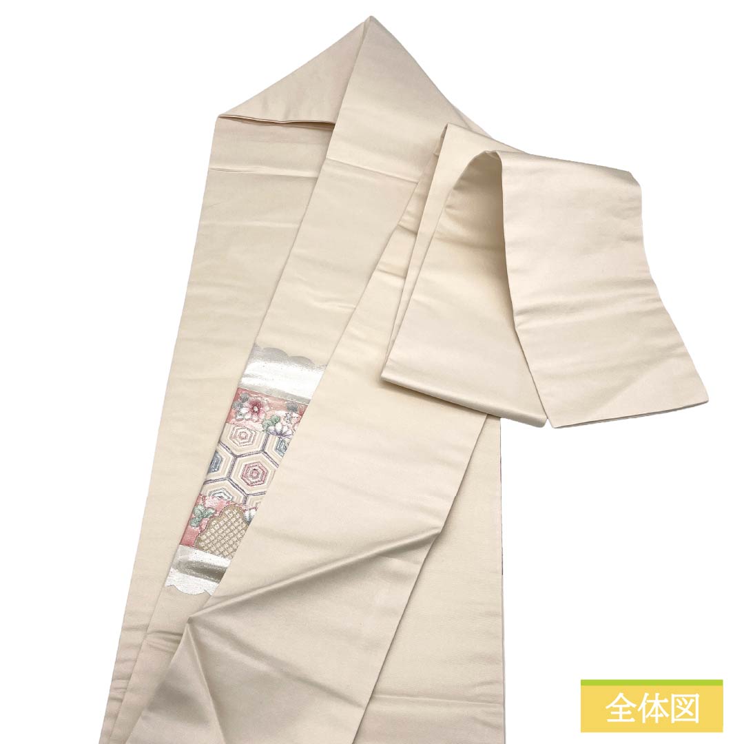 名古屋帯 正絹 Aランク 名古屋仕立て 生成り色(きなりいろ) 古典柄 帯丈362cm ポイント柄 セミフォーマル 白系 1124012803311