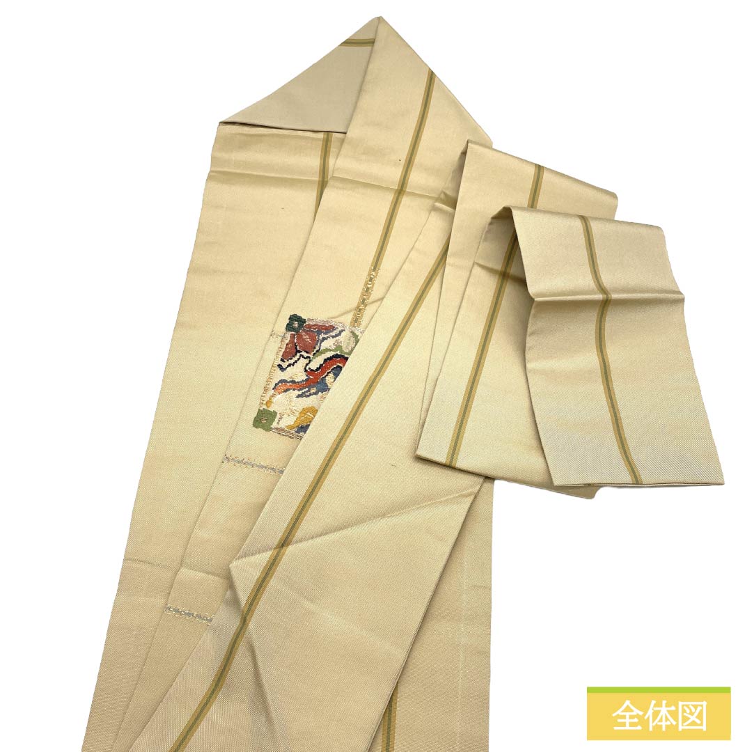 名古屋帯 正絹 Sランク 名古屋仕立て 桑色白茶色(くわいろしろちゃいろ) 格子 抽象柄 帯丈362cm ポイント柄 セミフォーマル ベージュ系 1124012242325