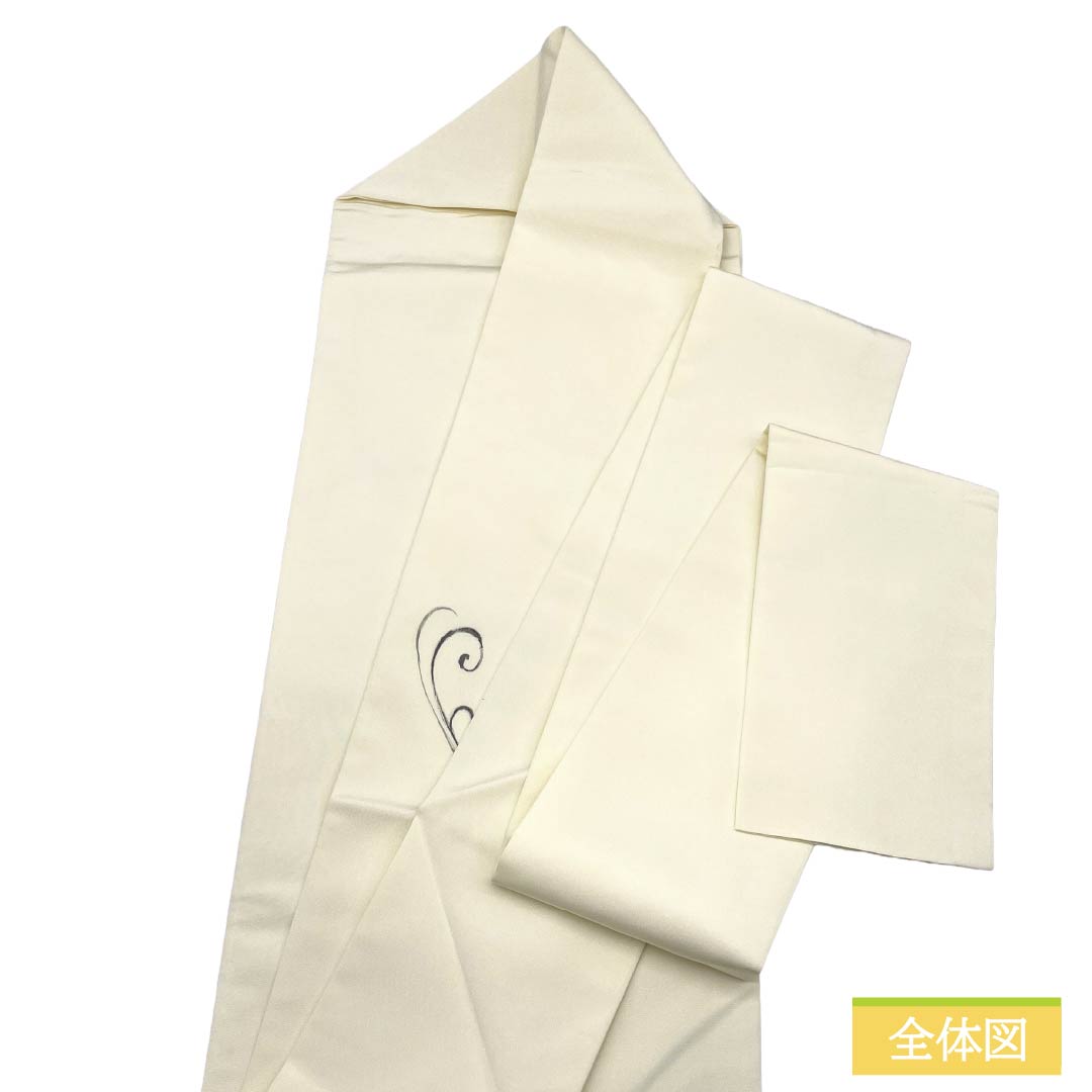 名古屋帯 正絹 Aランク 名古屋仕立て 乳白色(にゅうはくしょく) 塩瀬 流水 カニ 帯丈381cm ポイント柄 カジュアル 白系 1124012613411