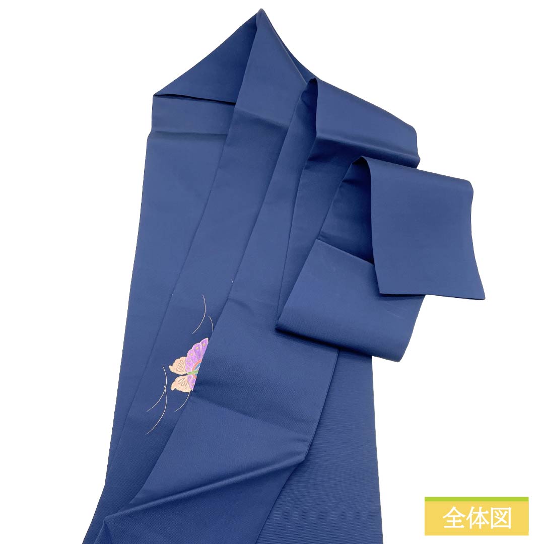 名古屋帯 正絹 Aランク 名古屋仕立て 鉄葡萄色(てつぶどういろ) 塩瀬 蝶 古典柄 帯丈362cm ポイント柄 カジュアル 紺系 1124012773318