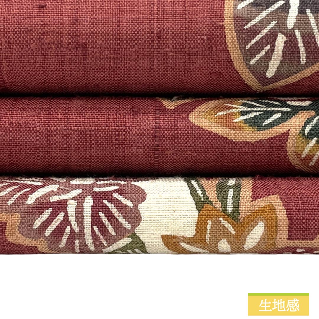 名古屋帯 正絹 Sランク 名古屋仕立て 生臙脂色(しょうえんじいろ) 型染 草花模様 紬地 帯丈371cm ポイント柄 カジュアル 赤系 1124012462312