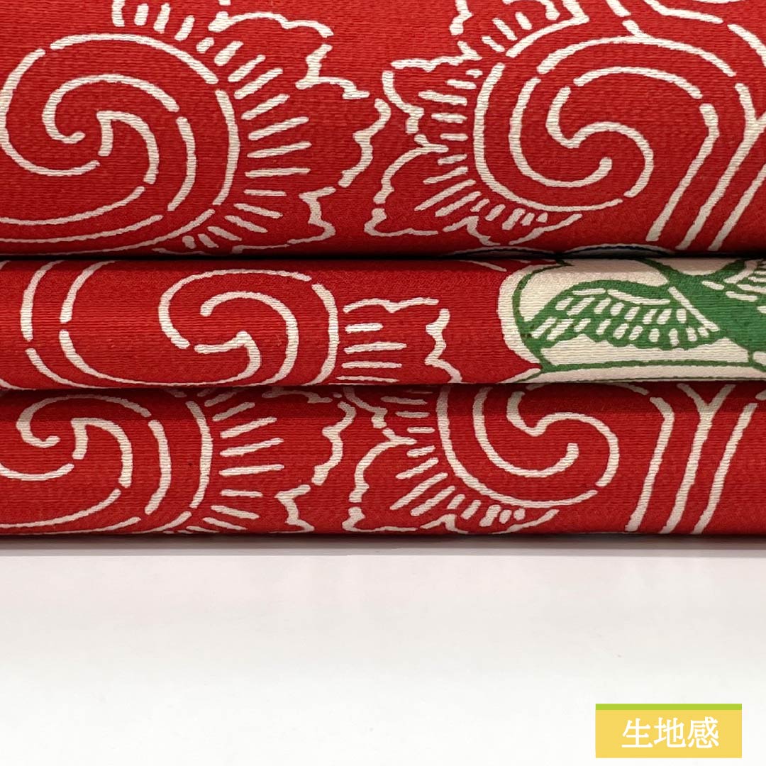 Nagoya Obi, Pure Silk, A Rank, Turkish Red, Stenciled, Classic Pattern, Flower Wreath, Obi Length 367cm, Rokutsu, Casual, Red Tones, 1124011423312, Nagoya Tailoring