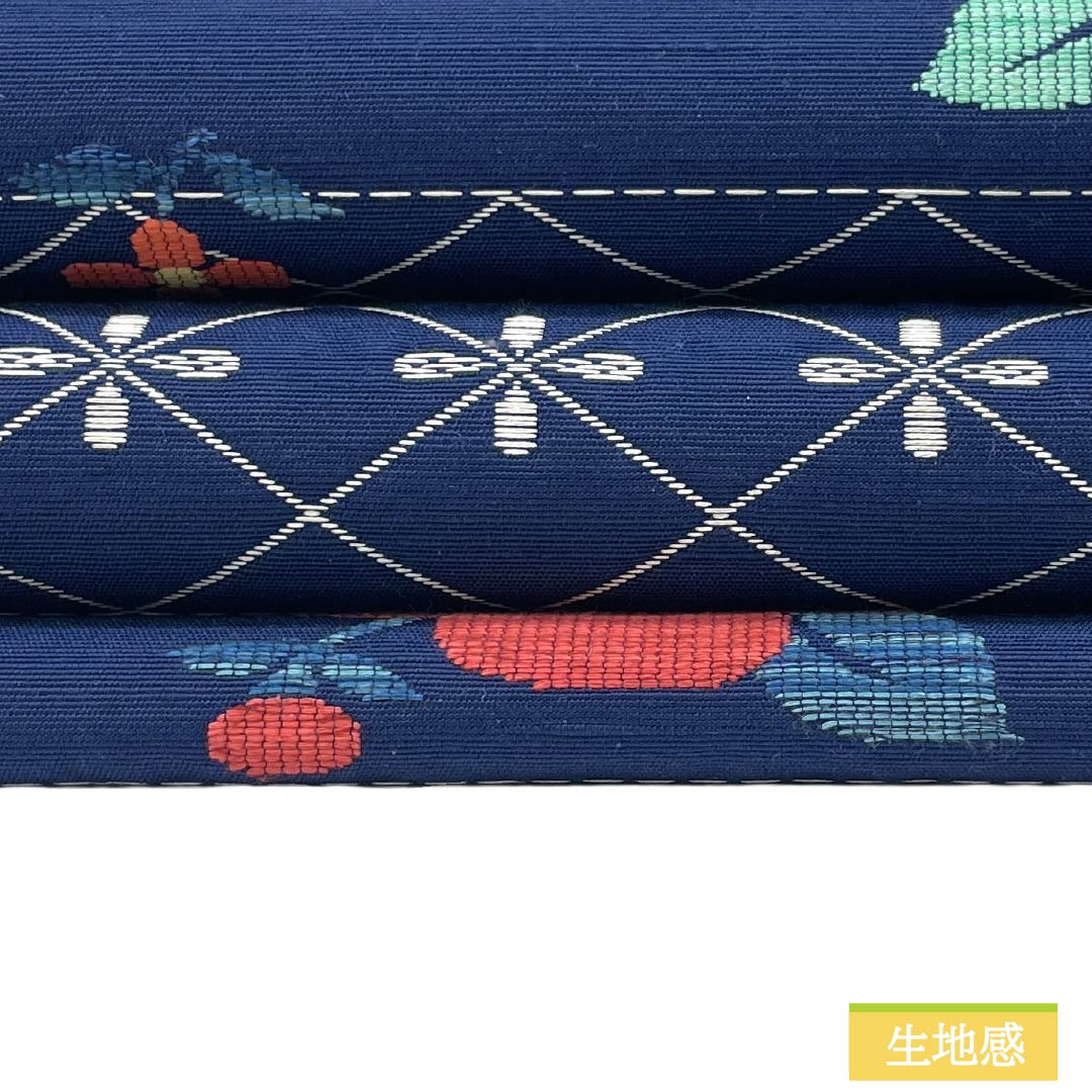 名古屋帯 正絹 Aランク 松葉仕立て 韓藍色(からあいいろ) 花柄 レトロ 麻の葉 帯丈363cm 六通 カジュアル 紺系 1124011843318