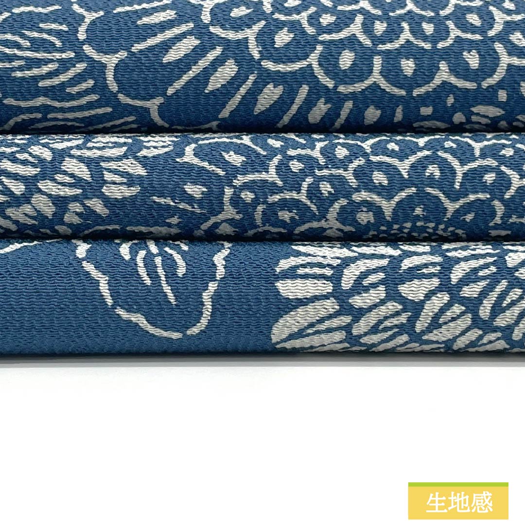 Nagoya obi, genuine silk, Rank A, indigo blue, stencil dyeing, chrysanthemum floral pattern, obi length 338cm, full-width pattern, casual, blue-toned, 1124011093317, Nagoya tailoring