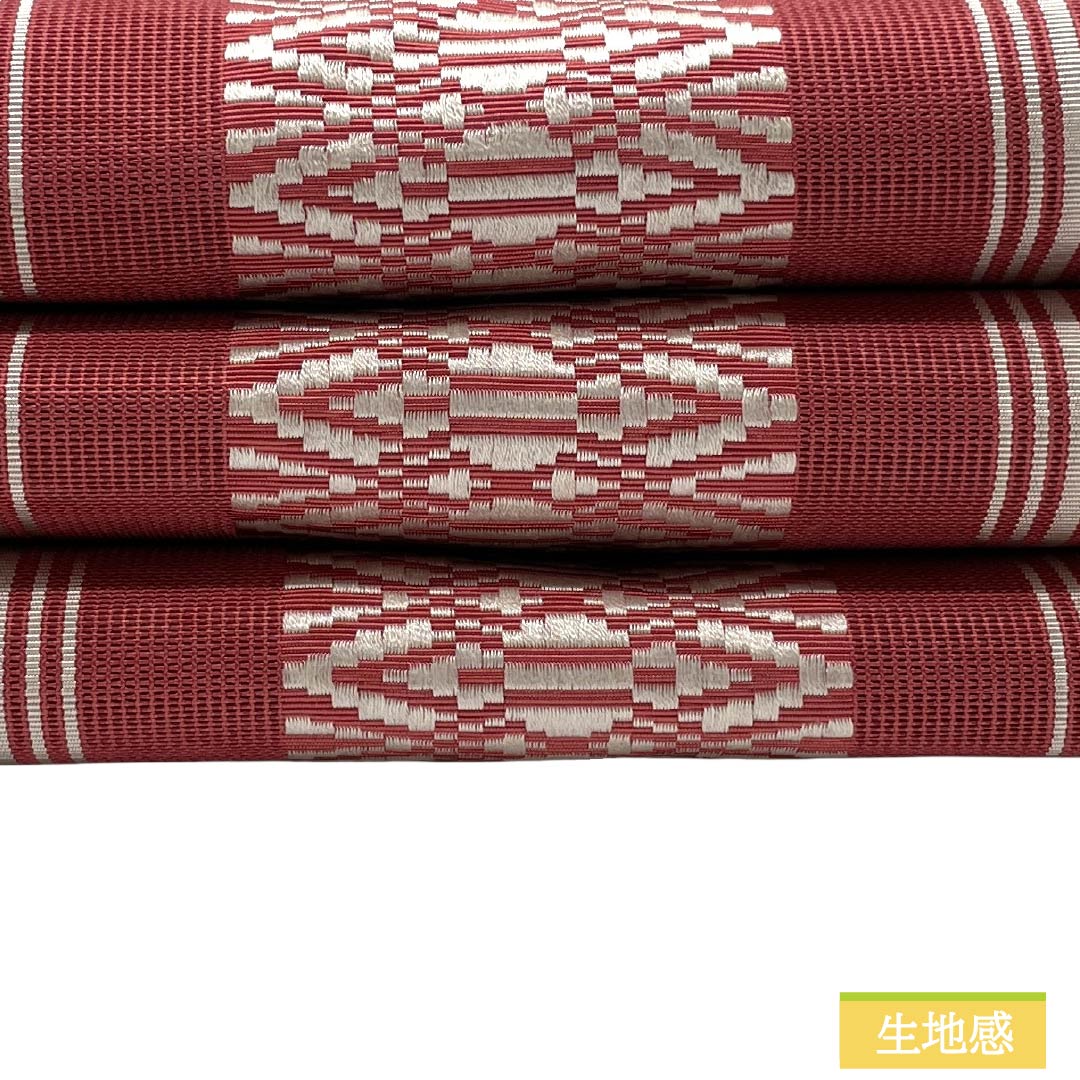 名古屋帯 正絹 Aランク 名古屋仕立て 祭紅色(さいこういろ) 夏帯 献上柄 帯丈355cm 全通 カジュアル 赤系 1124012943312