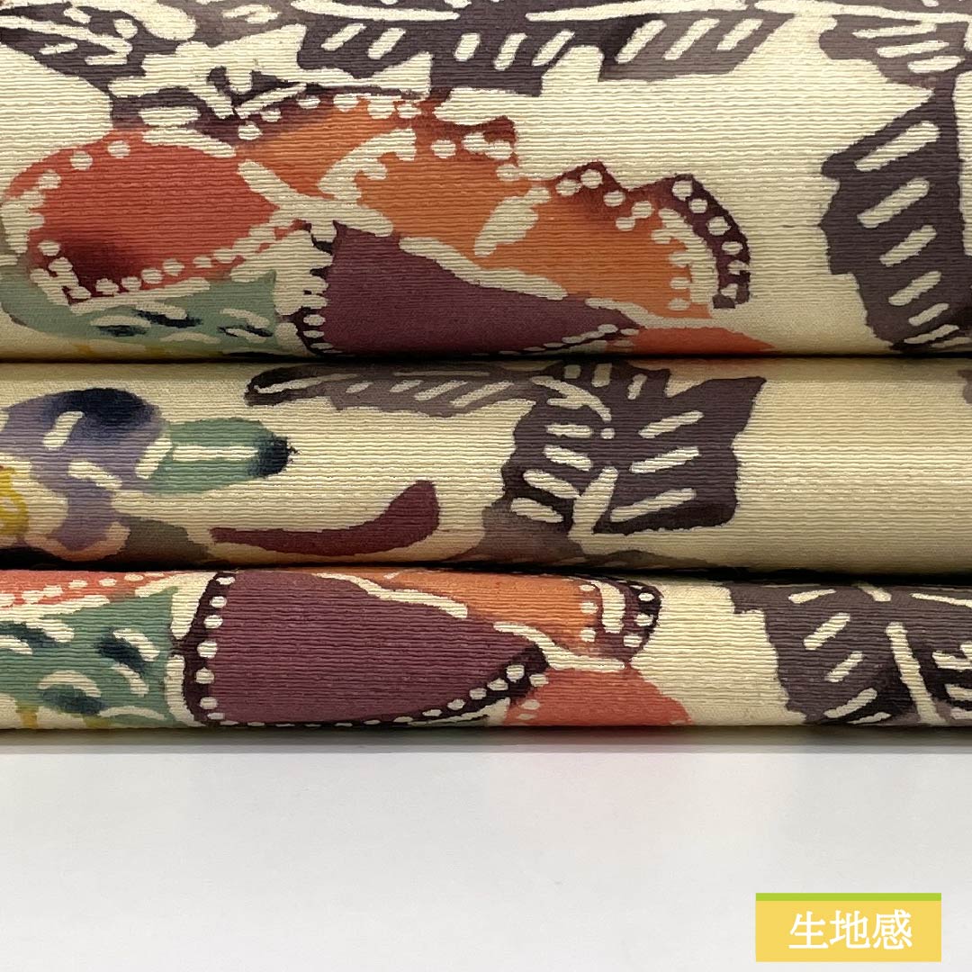 Nagoya obi, genuine silk, A rank, obana-iro (cream), Kyo-bingata botanical pattern, obi length 325cm, rokkaku, casual, cream system, 1124011253315, Nagoya tailoring
