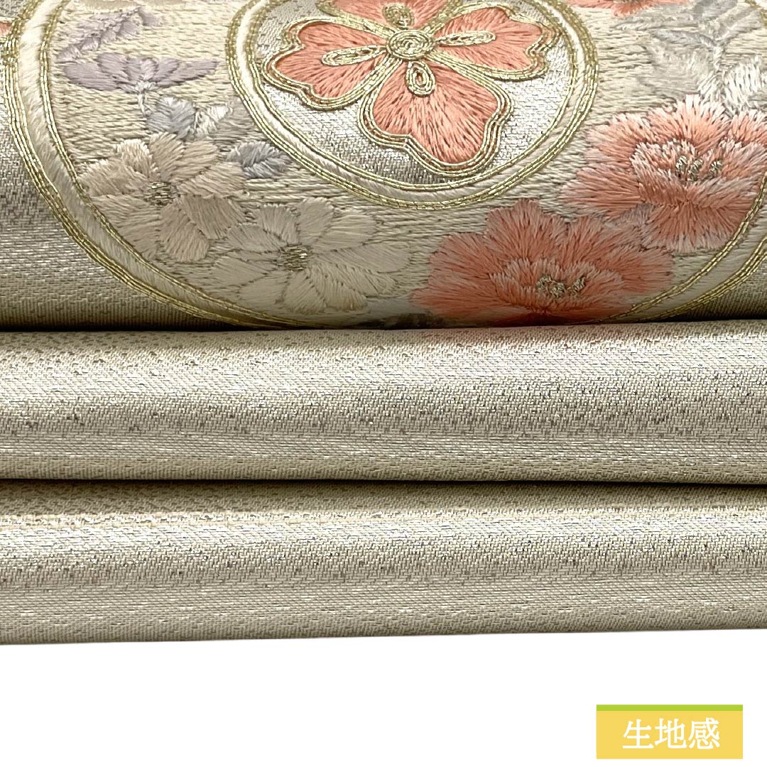 Nagoya obi, genuine silk, Rank A, Nagoya tailoring, silver (gin'iro), Suzhou embroidery, classic pattern, tsuzumi drum, obi length 358cm, partial pattern, semi-formal, silver-tone, 1124012623322
