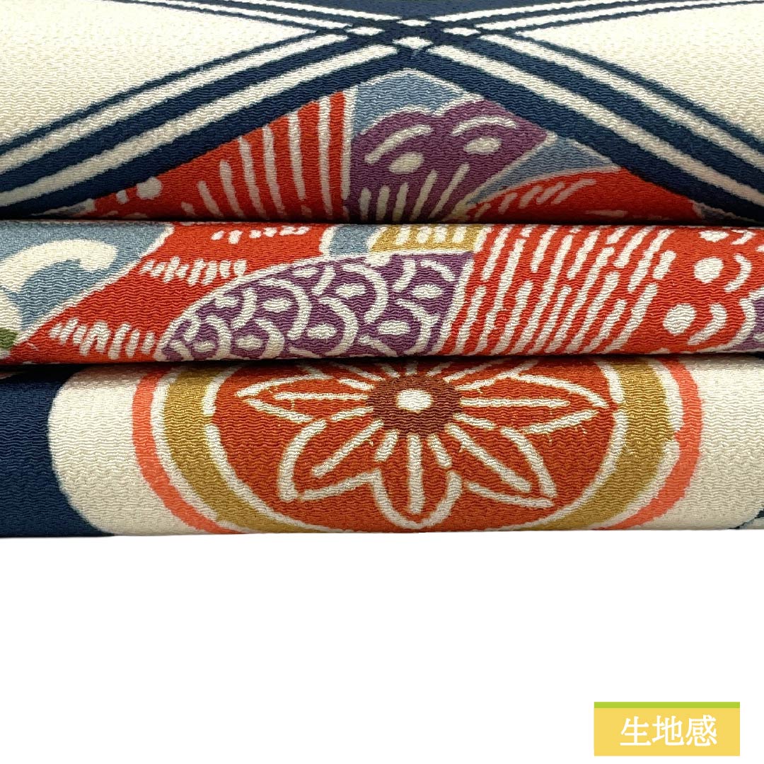Nagoya Obi Silk A Rank Nagoya Tailored Milky White Kyo-Bingata Classic Pattern Diamond Obi Length 360cm Full Pattern Casual White Tone 1124011613311