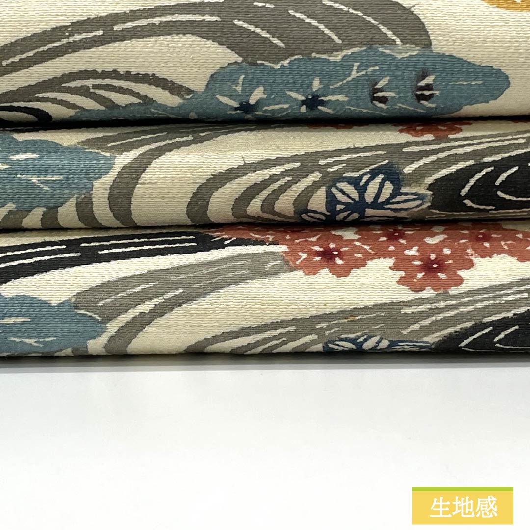 Nagoya obi, genuine silk, B rank, milky white, Kyo-bingata, flowing water, classical pattern, obi length 345cm, rokkutsu, casual, beige, 1124011284325, Nagoya style