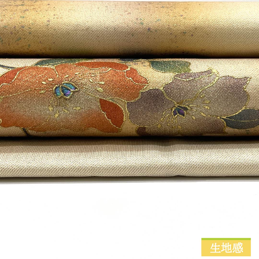 名古屋帯 正絹 Aランク 金色 金彩加工 花柄 螺鈿 帯丈363cm ポイント柄 セミフォーマル 金系 1124011063321 名古屋仕立て
