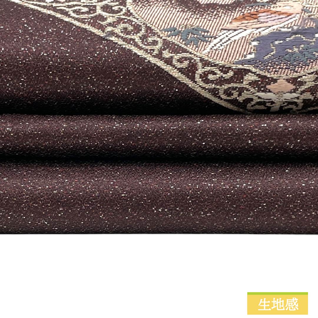 Nagoya Obi, genuine silk, A rank, Nagoya tailoring, shigoku-iro (deep purple), classic pattern, floral pattern, obi length 350cm, partial pattern, semi-formal, purple tones, 1124012713320