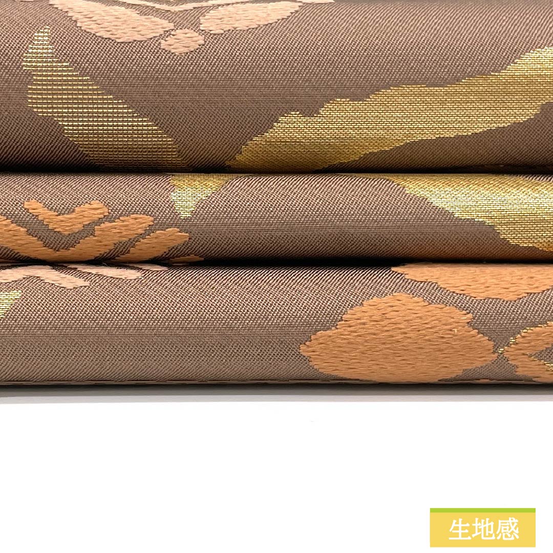 Nagoya obi, genuine silk, A rank, fawn color, classic pattern, obi length 360cm, rokutsu, semi-formal, brown, 1124011243314, open-ended tailoring