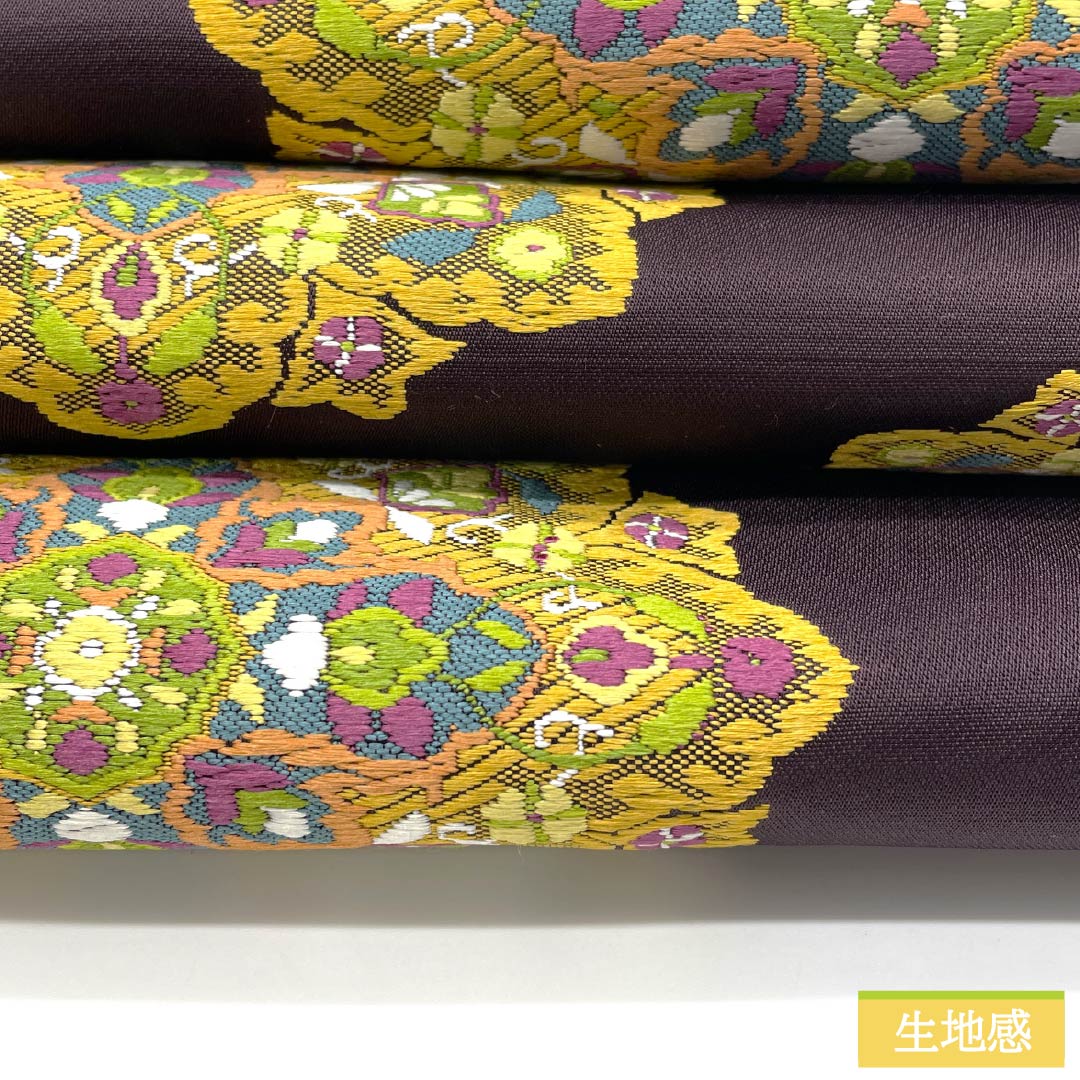Fukuro Obi, Pure Silk, Shigokuiro (Extreme Color), Nishijin-ori, Karaori, Flower Pattern, Auspicious, Length 434cm, S Rank, Six-pass, Semi-formal, Purple, 1123012962320