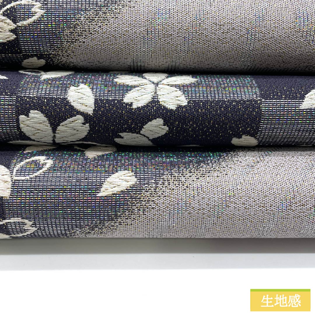 Fukuro Obi, Pure Silk, Fujisusutakeiro (Fujisusutakeiro), Nishijin-ori, Checkered Pattern, Cherry Blossoms, Super Bell Guard, Obi Length 442cm, S Rank, Six-pass, Semi-formal, Purple, 1123012972320