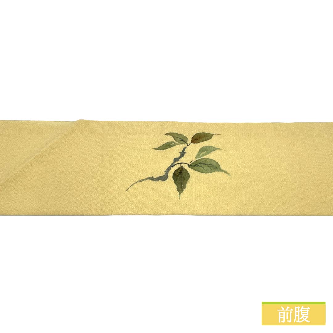 Nagoya obi, genuine silk, A rank, Nagoya-style tailoring, eggshell color, chirimen fabric, dyed reeds and floral patterns, obi length 363cm, partial pattern, casual, yellow tones