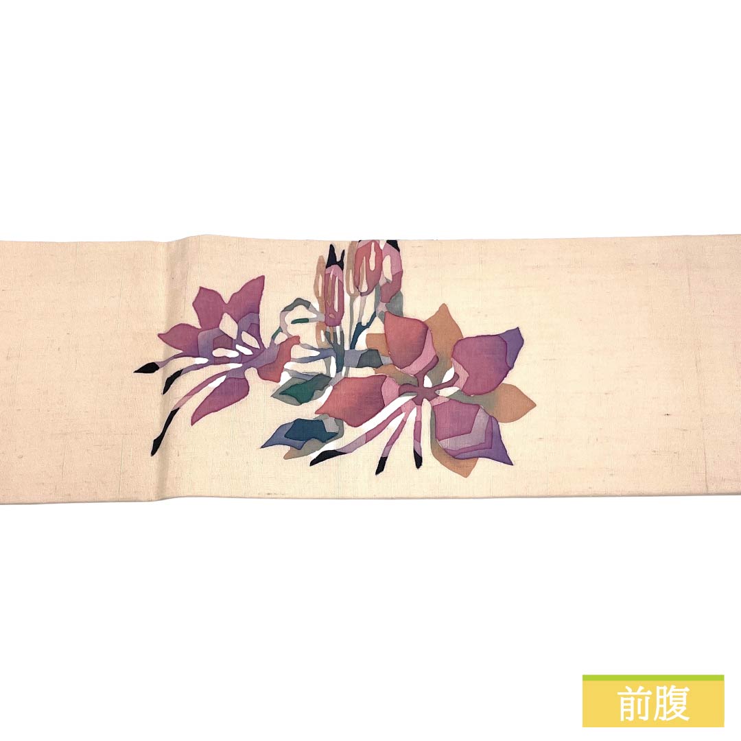 Nagoya Obi Silk S Rank Nagoya Tailored Light Pinkish Brown Batik Abstract Floral Pattern Artist Piece Obi Length 395cm Partial Pattern Casual Pink System 1124011712413
