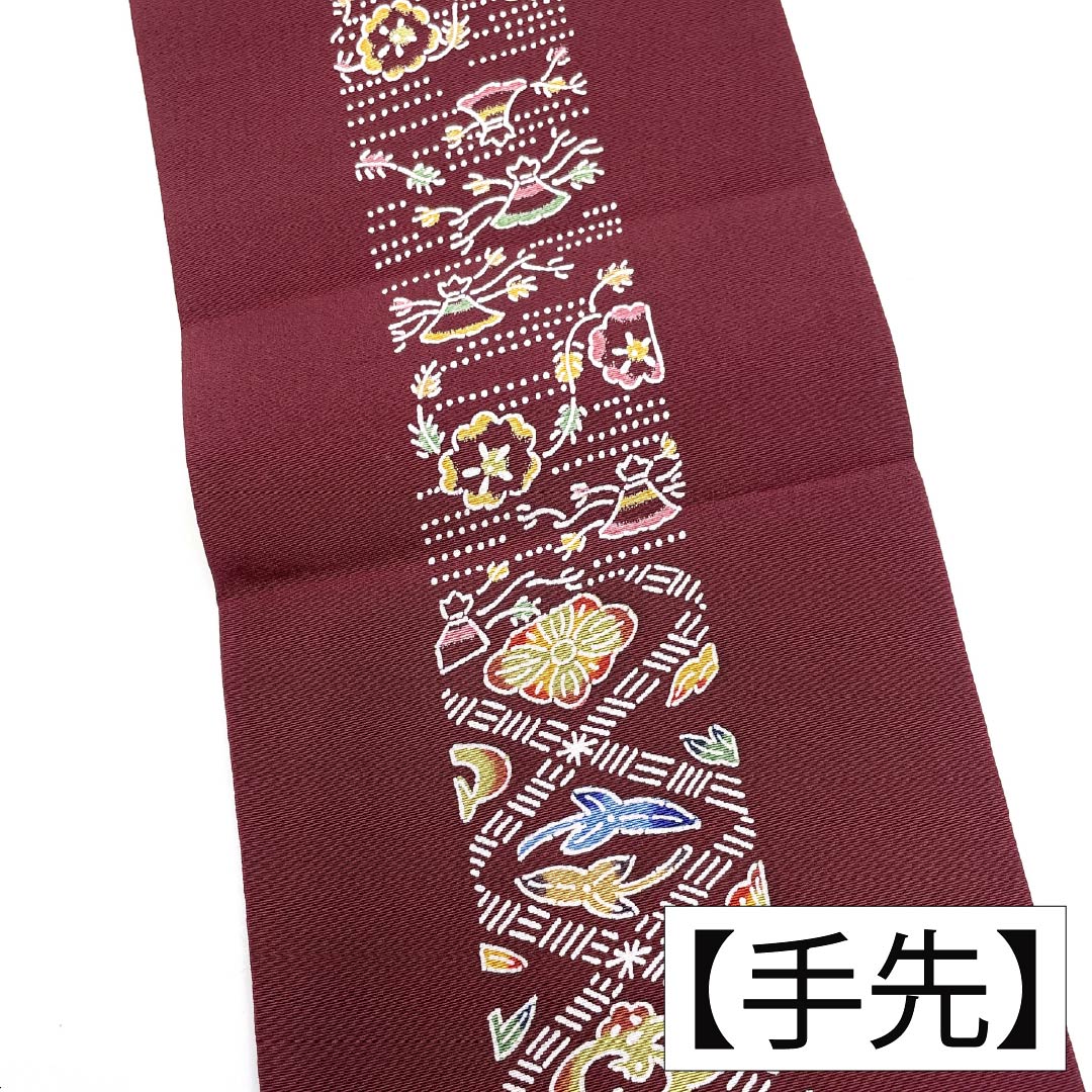 Nagoya obi, genuine silk, Rank A, Nagoya tailoring, Mokuran-iro (pale yellow), Kyo-bingata, stripes, classical pattern, obi length 360cm, full-width pattern, casual, purple-tones, 1124011693320