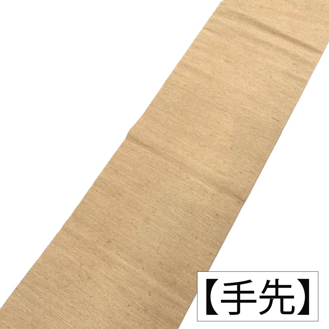名古屋帯 正絹 Aランク 名古屋仕立て 山吹鼠色(やまぶきねずいろ) 型染 更紗模様 花柄 帯丈357cm 六通 カジュアル ベージュ系 1124012163325