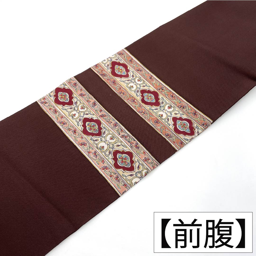 Nagoya obi, genuine silk, Rank A, Nagoya tailoring, Kurokoubai (dark plum) dyed obi, Shioze, Sarasa, Obi length 379cm, point pattern, semi-formal, brown family, 1124012073314