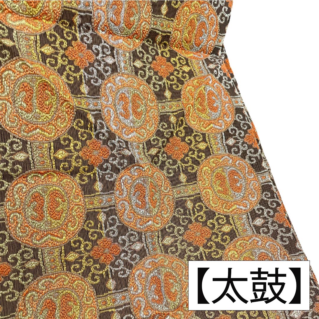 名古屋帯 正絹 Aランク 松葉仕立て 鳶色(とびいろ) 古典柄 帯丈340cm 全通 セミフォーマル 茶系 1124012213314