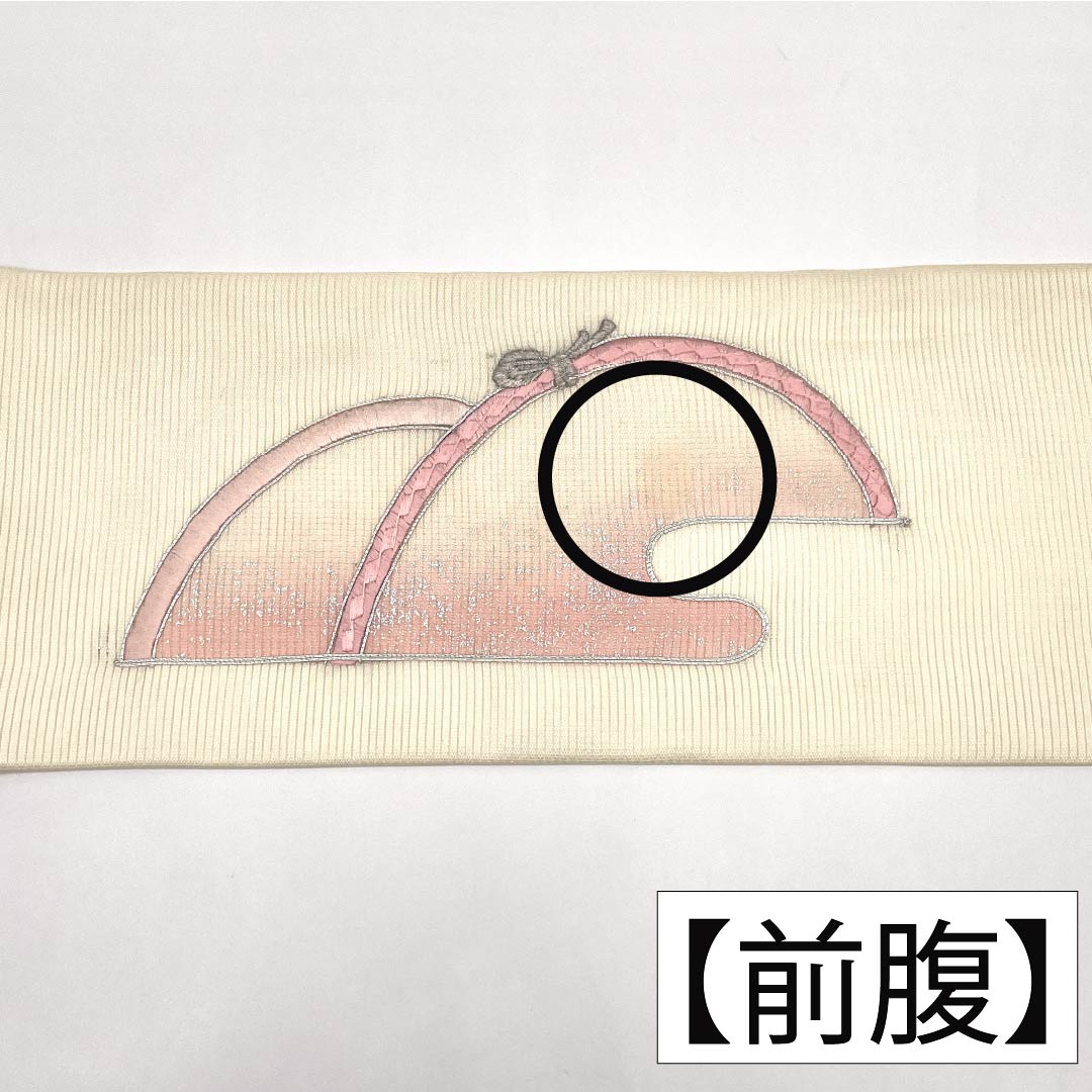 名古屋帯 正絹 Aランク 名古屋仕立て 乳白色(にゅうはくしょく) 夏帯 紐 雲 帯丈354cm ポイント柄 セミフォーマル 白系 1124013003311