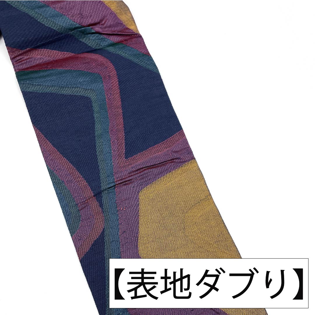 名古屋帯 正絹 Aランク 名古屋仕立て 青褐色(あおかちいろ) 抽象柄 帯丈347cm 六通 カジュアル 紺系 1124012353318