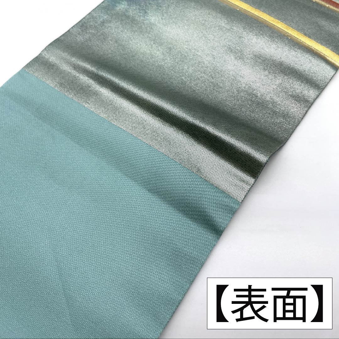 Nagoya obi, genuine silk, Rank A, light indigo (mizu-asagi-iro), abstract pattern, obi length 354cm, partial design, semi-formal, blue tones, 1124011273317, Nagoya tailoring