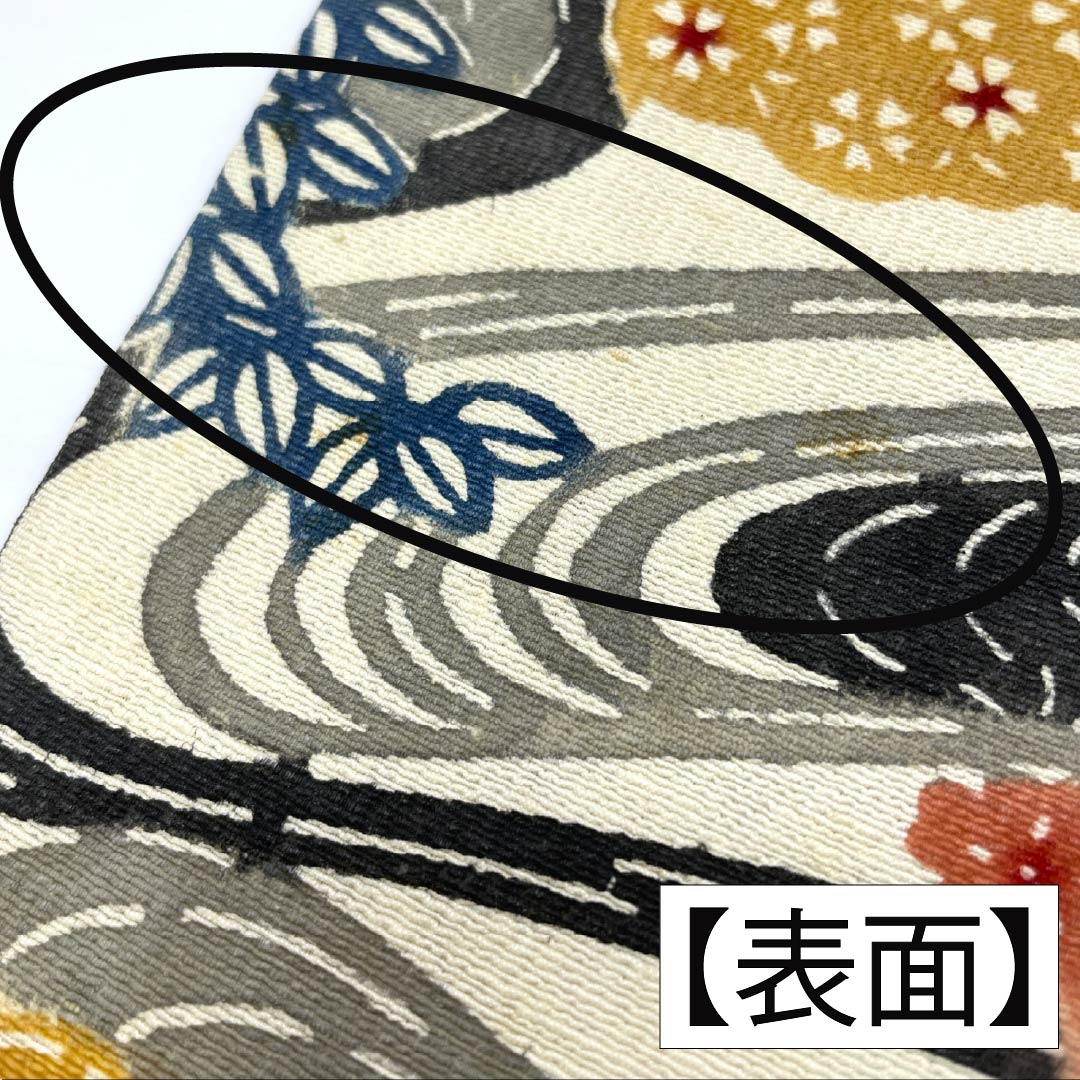 Nagoya obi, genuine silk, B rank, milky white, Kyo-bingata, flowing water, classical pattern, obi length 345cm, rokkutsu, casual, beige, 1124011284325, Nagoya style