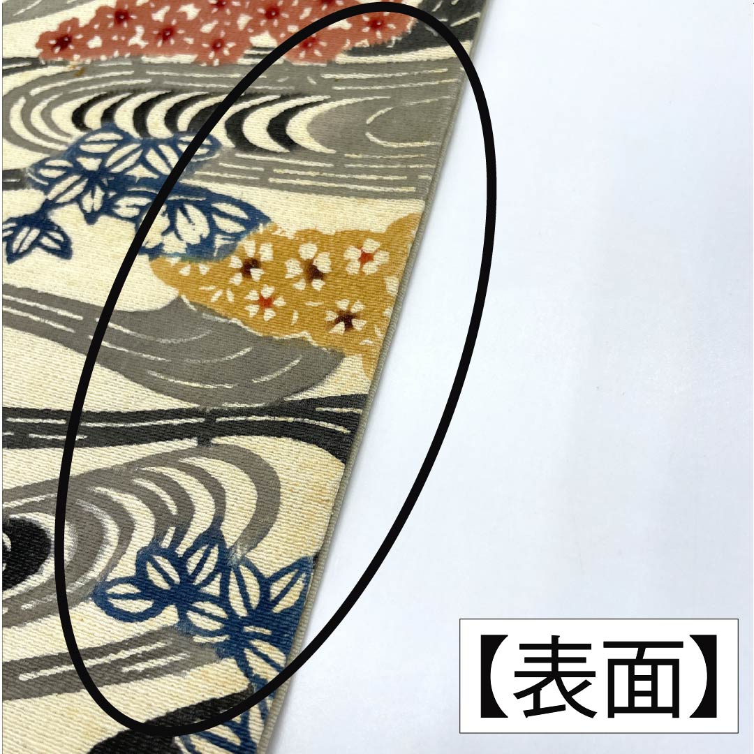 Nagoya obi, genuine silk, B rank, milky white, Kyo-bingata, flowing water, classical pattern, obi length 345cm, rokkutsu, casual, beige, 1124011284325, Nagoya style