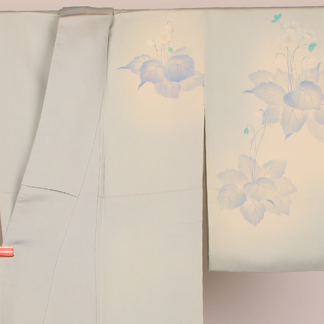 Homongi, Length 156cm, Sleeve length 61cm, Flowers, Pure silk, Lined, Blue, 1112000122317