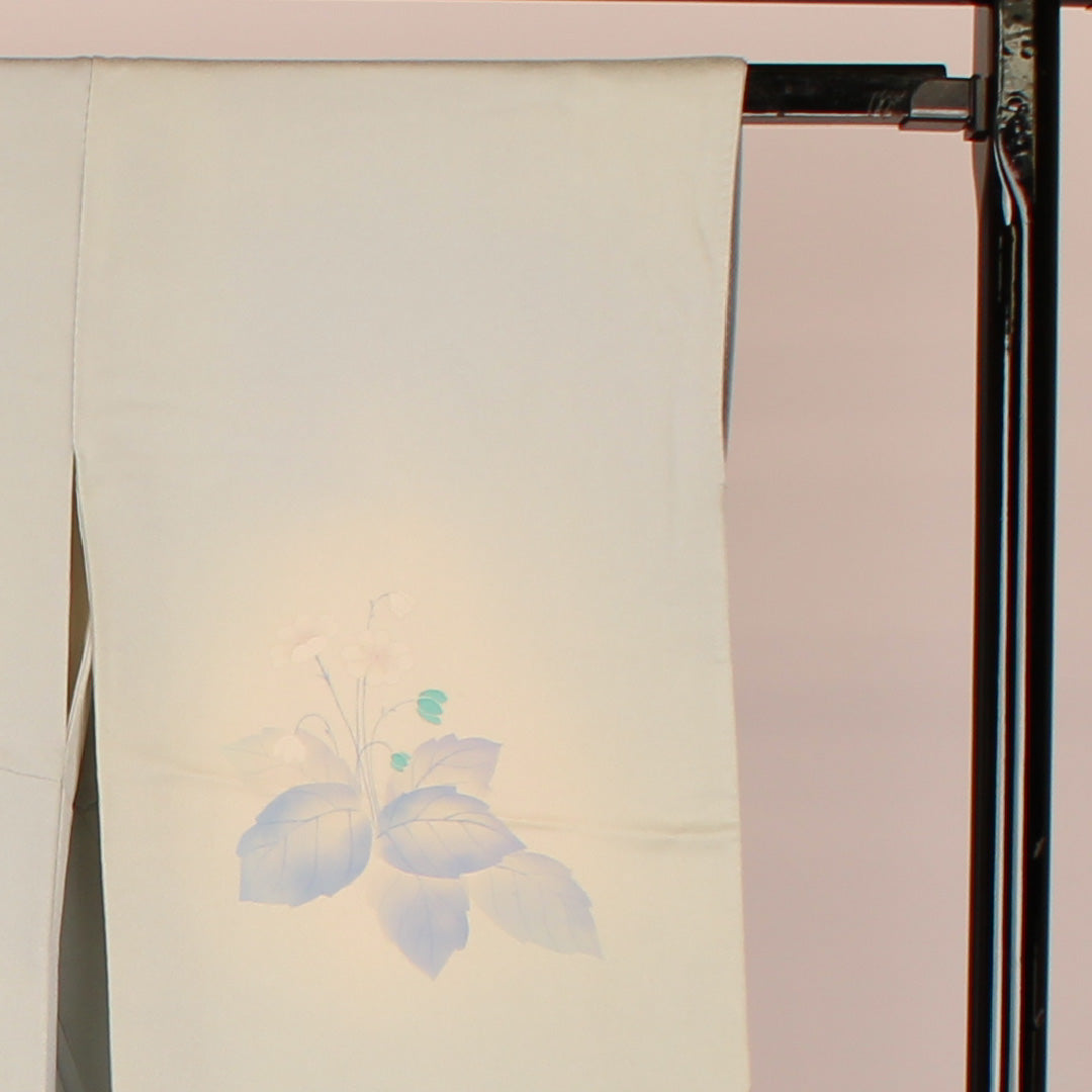 Homongi, Length 156cm, Sleeve length 61cm, Flowers, Pure silk, Lined, Blue, 1112000122317