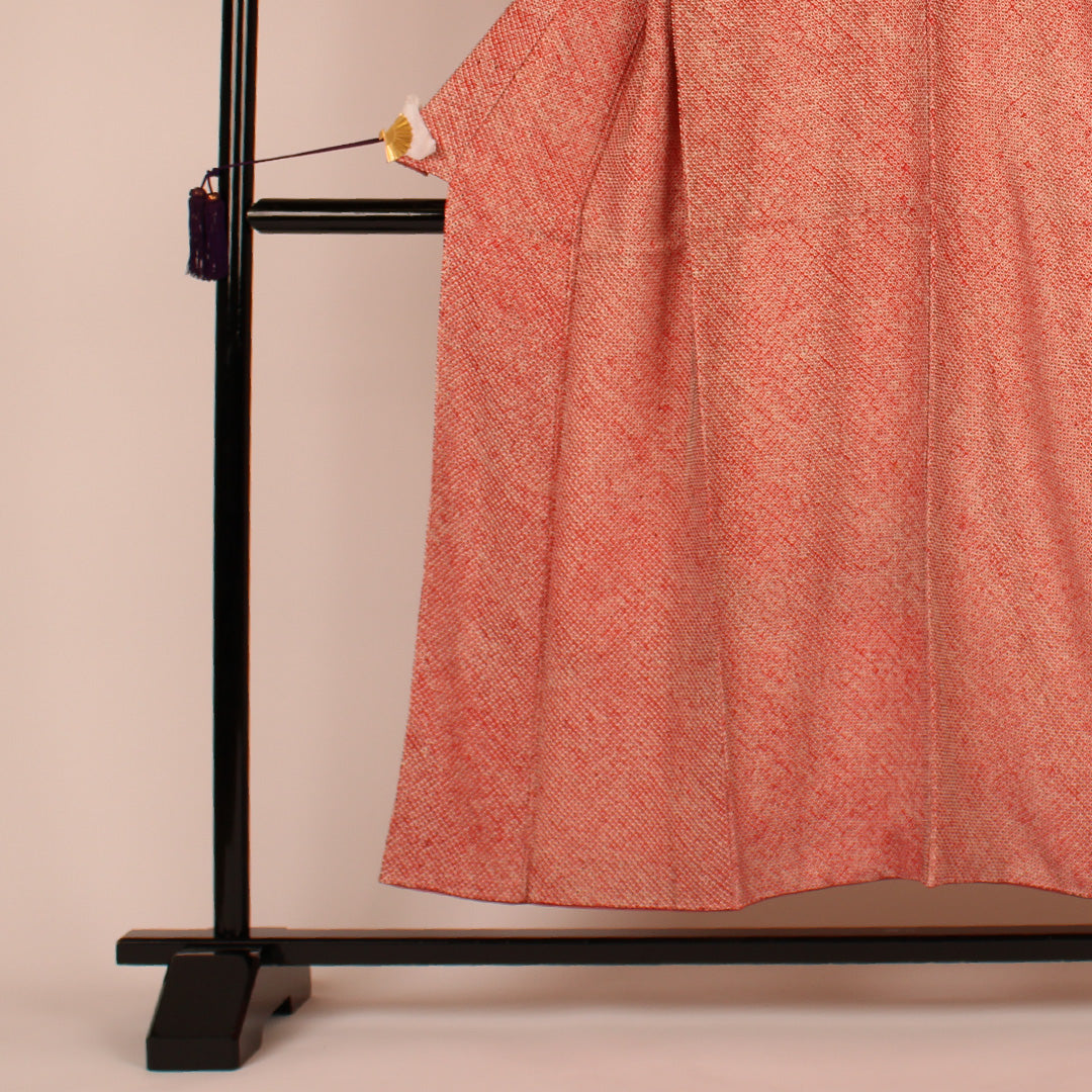 All-shibori komon, pique pattern, pure silk, A rank, lined, length 152cm, sleeve length 63cm, red, 1115000033212