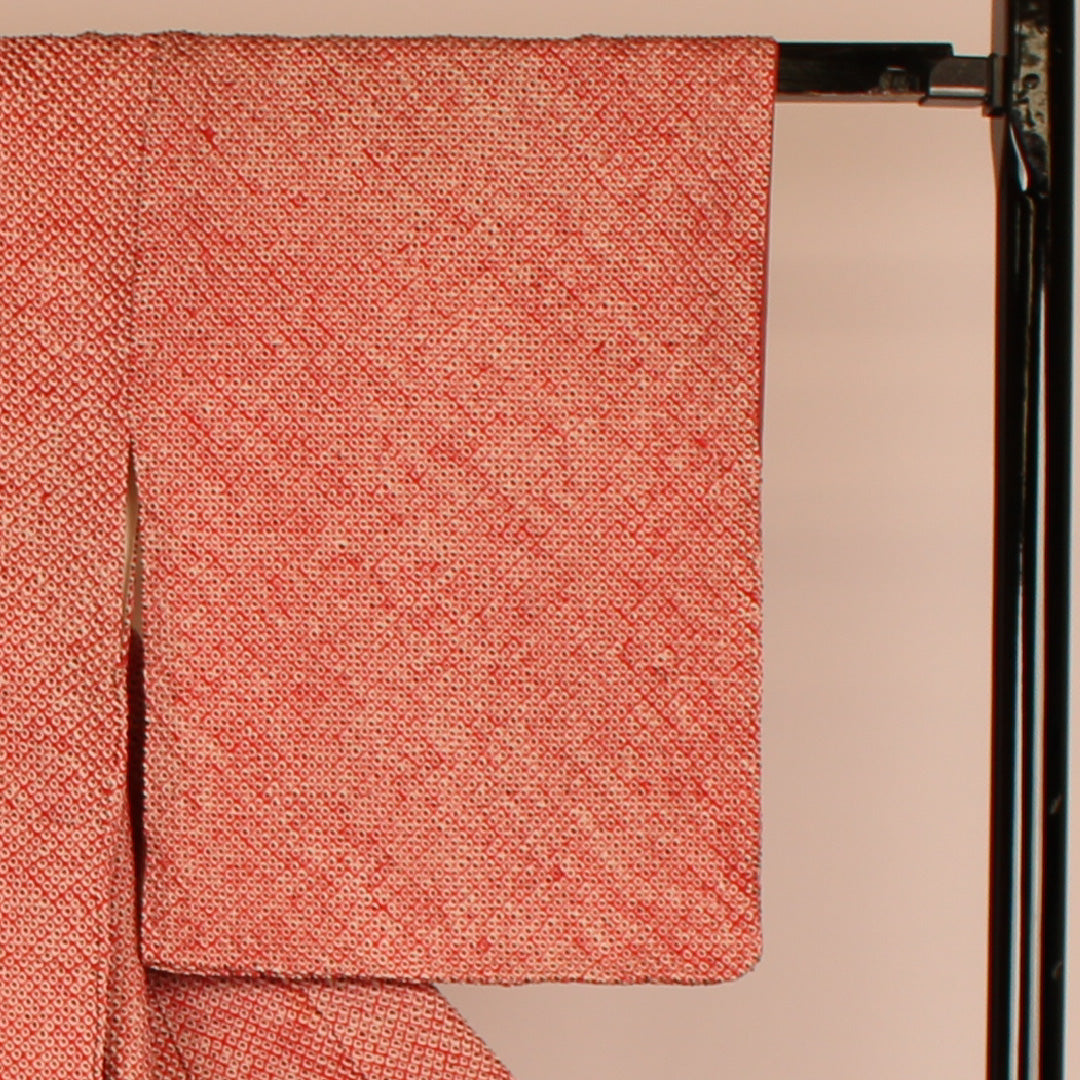 All-shibori komon, pique pattern, pure silk, A rank, lined, length 152cm, sleeve length 63cm, red, 1115000033212