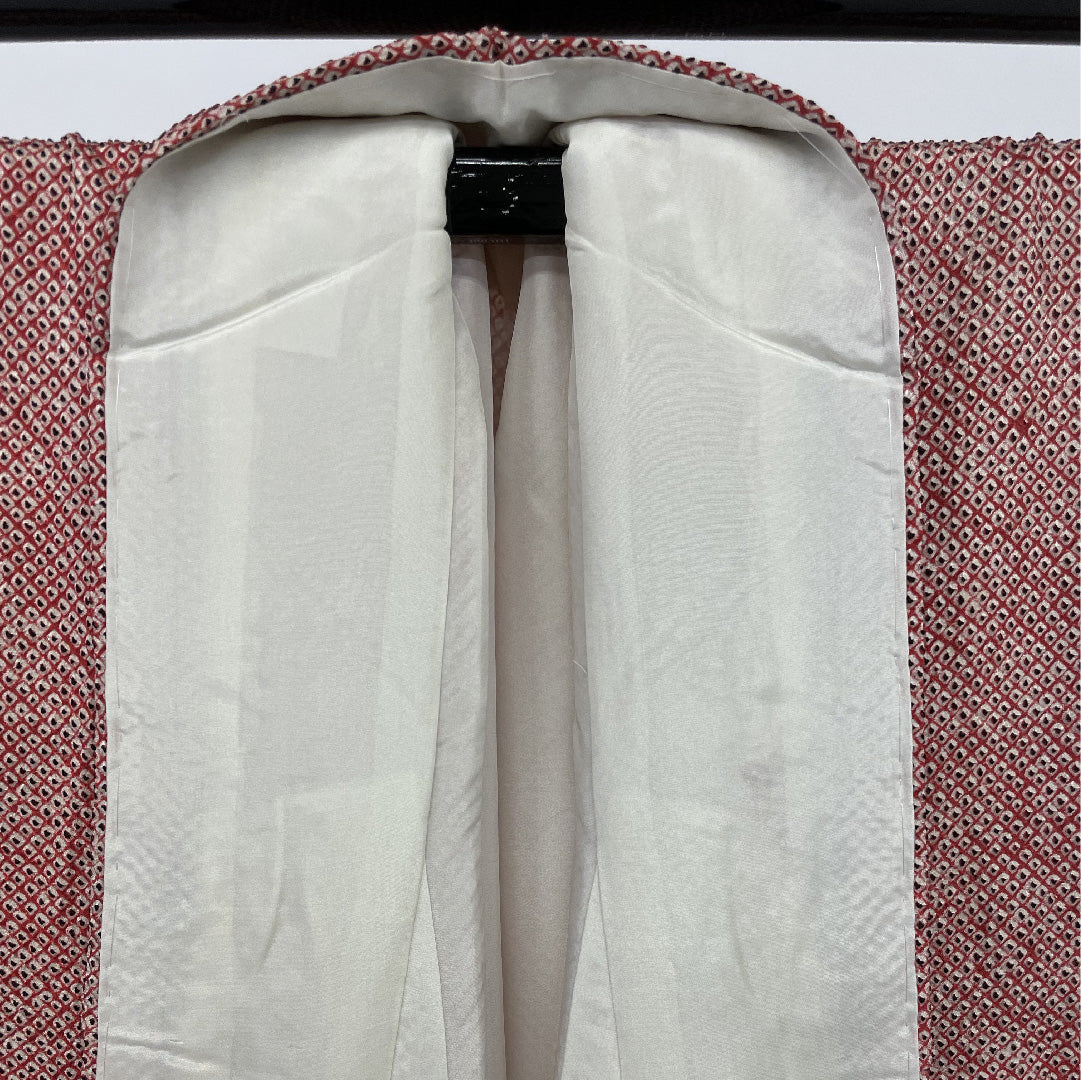 All-shibori komon, pique pattern, pure silk, A rank, lined, length 152cm, sleeve length 63cm, red, 1115000033212