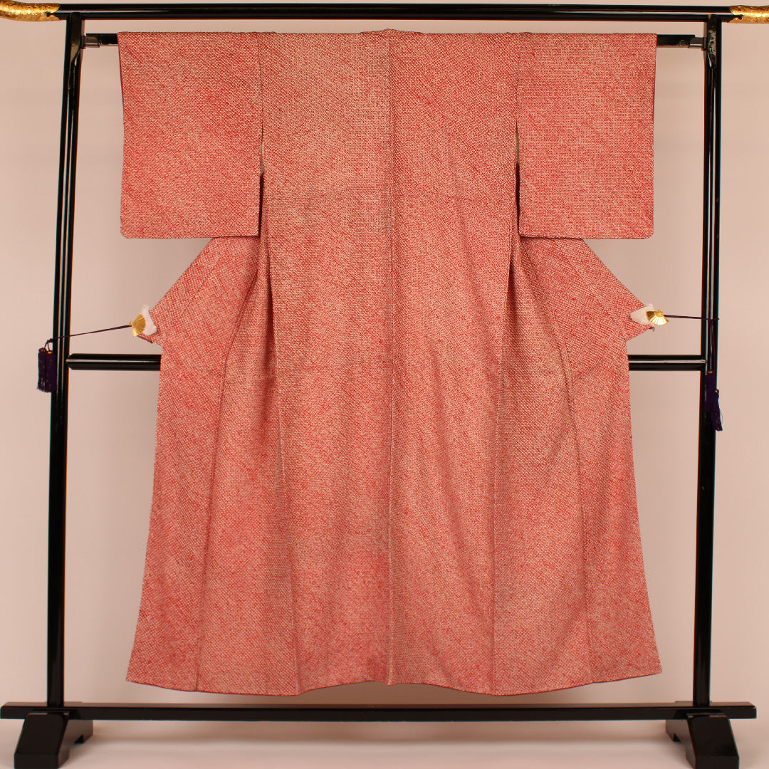 All-shibori komon, pique pattern, pure silk, A rank, lined, length 152cm, sleeve length 63cm, red, 1115000033212