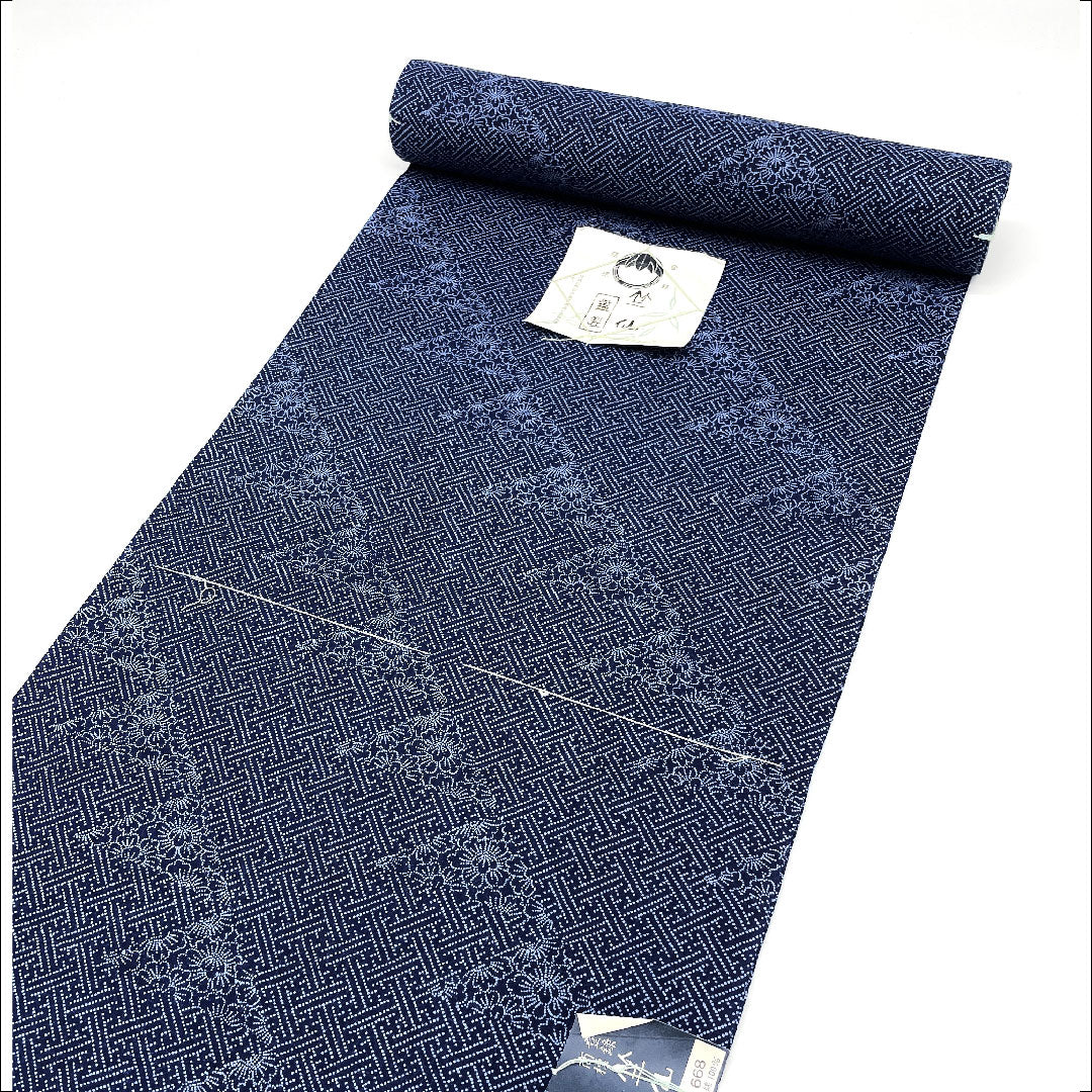 Yukata Chikusen Fabric Flower Saaya Pattern Cotton S Rank Single Layer Navy Blue 1118000482118