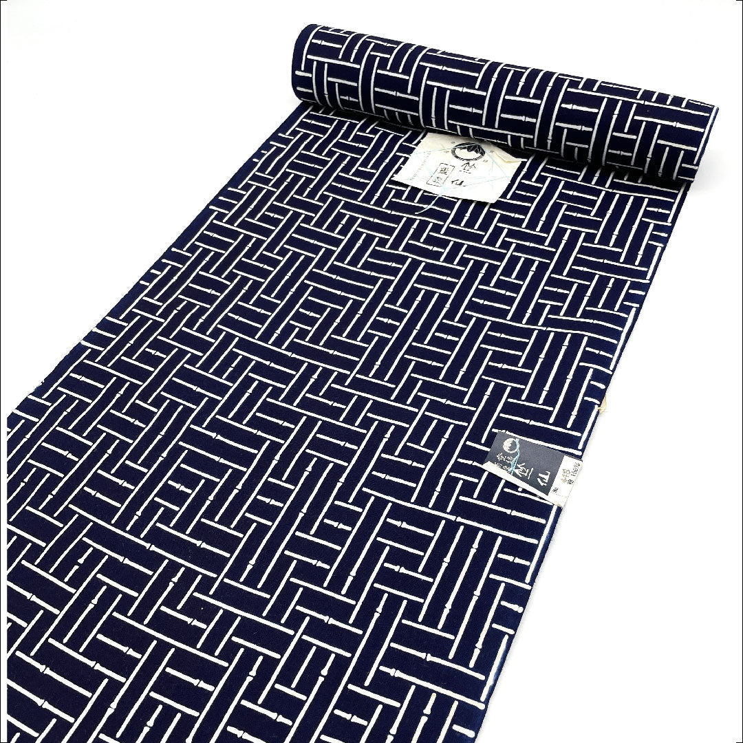 Yukata Chikusen Fabric Checkered Bamboo Pattern Cotton A Rank Single Layer Navy Blue 1118000453118