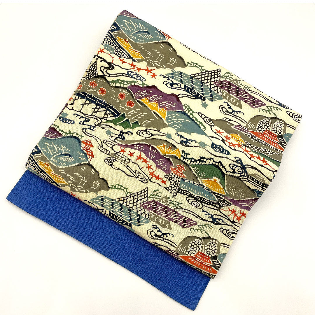 Nagoya obi, Kyoto Bingata style, stencil dyeing, obi length 354cm, pure silk, A rank, six-pass, casual, white, 1124000633311, Nagoya style