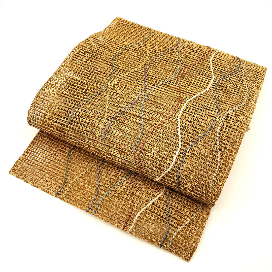 Nagoya obi, ro, tachiwaku pattern, obi length 368cm, pure silk, S rank, six-pass, casual, brown, 1124000562314, Nagoya style
