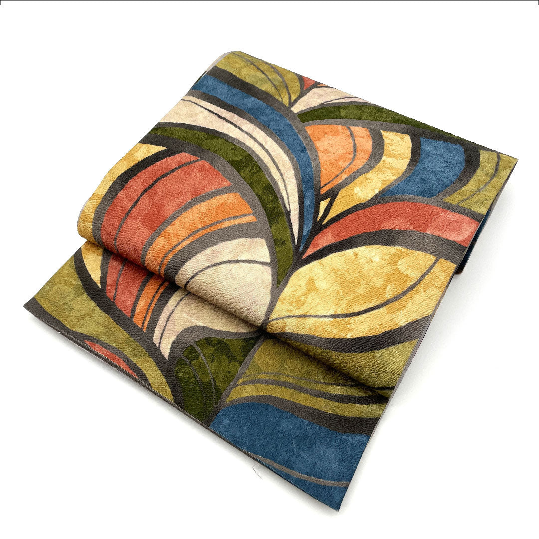 Fukuro Obi, Abstract Pattern, Colorful, Length 431cm, Pure Silk, S Rank, Full Length, Casual, Gray, 1123001722322