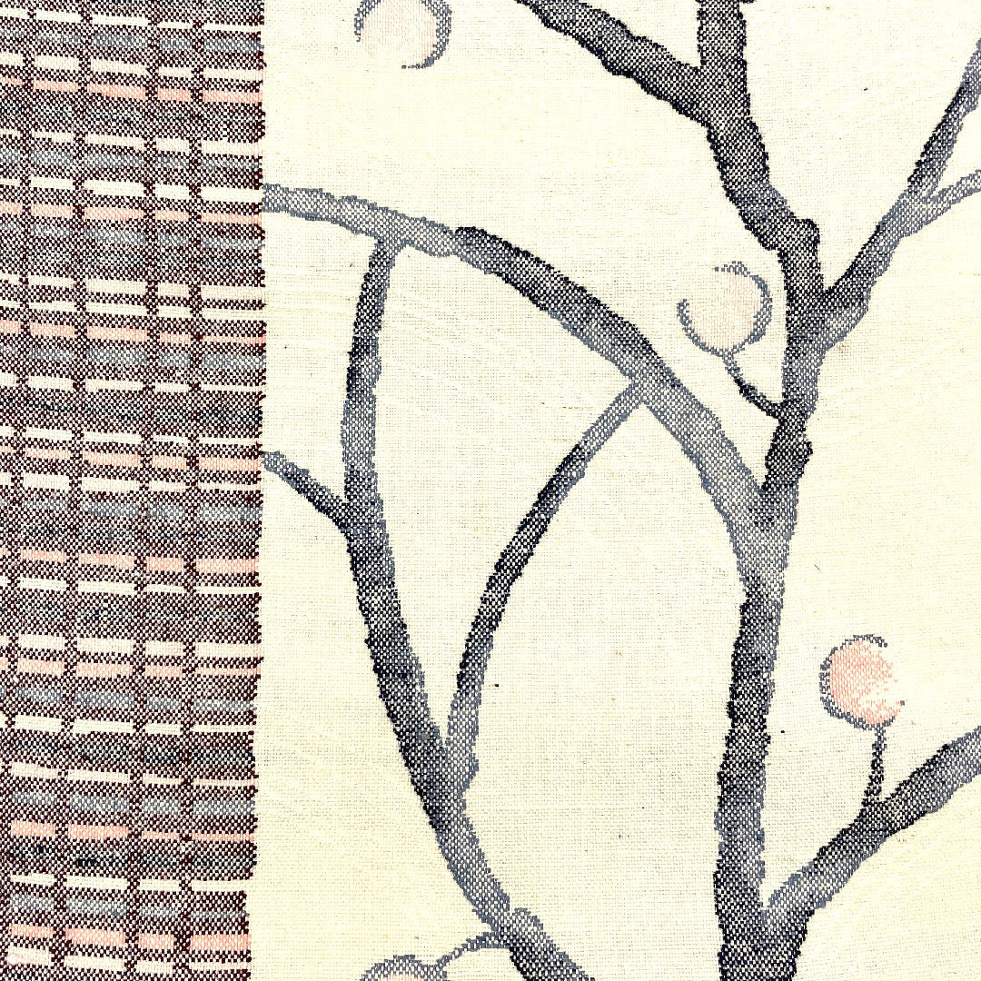 Nagoya obi, silk pongee, branch bud pattern, obi length 359cm, pure silk, S rank, six-pass, casual, cream color, 1124000272315, pine needle style